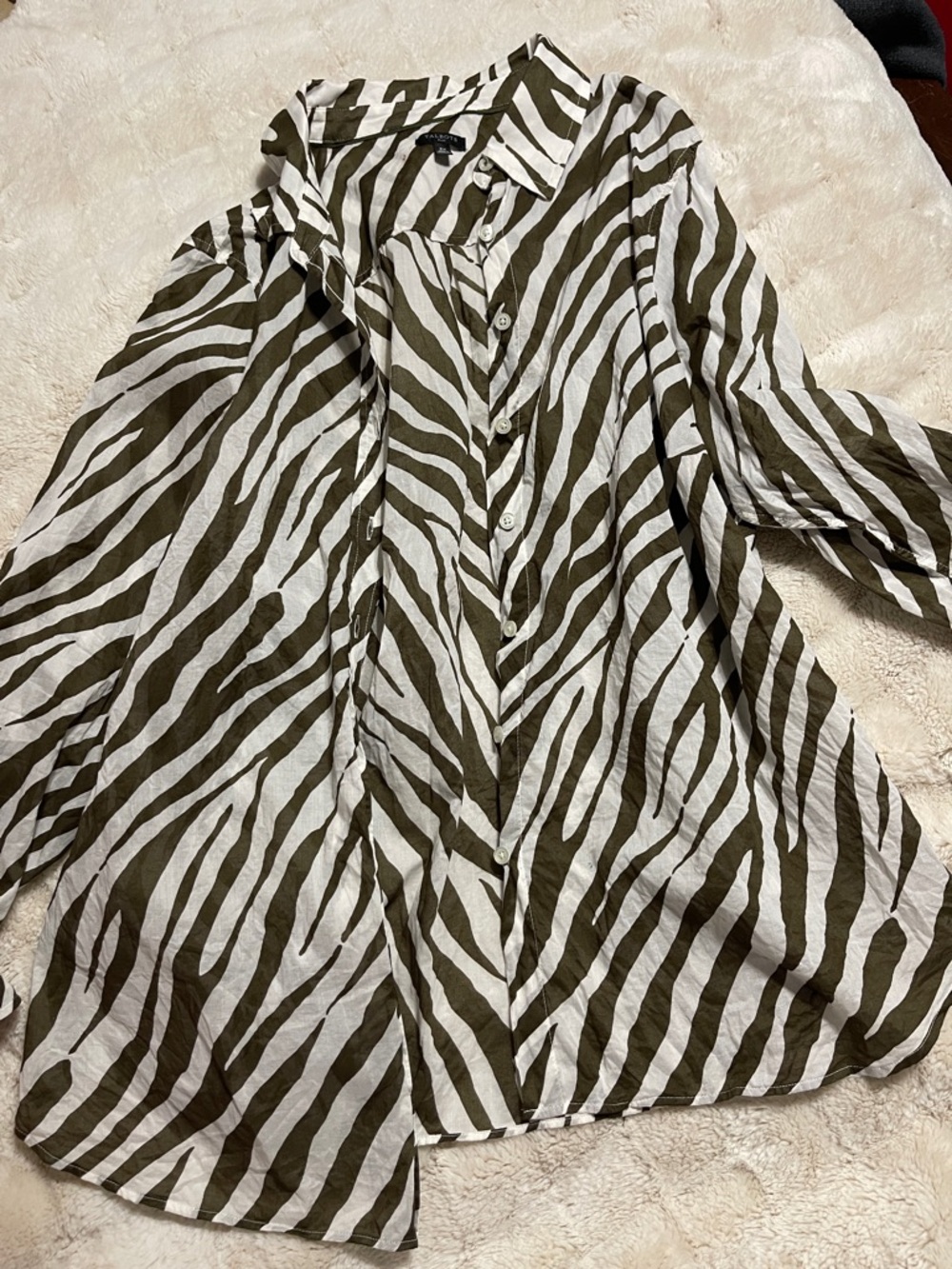 Zebra Print Button-Up Shirt in Brown & White